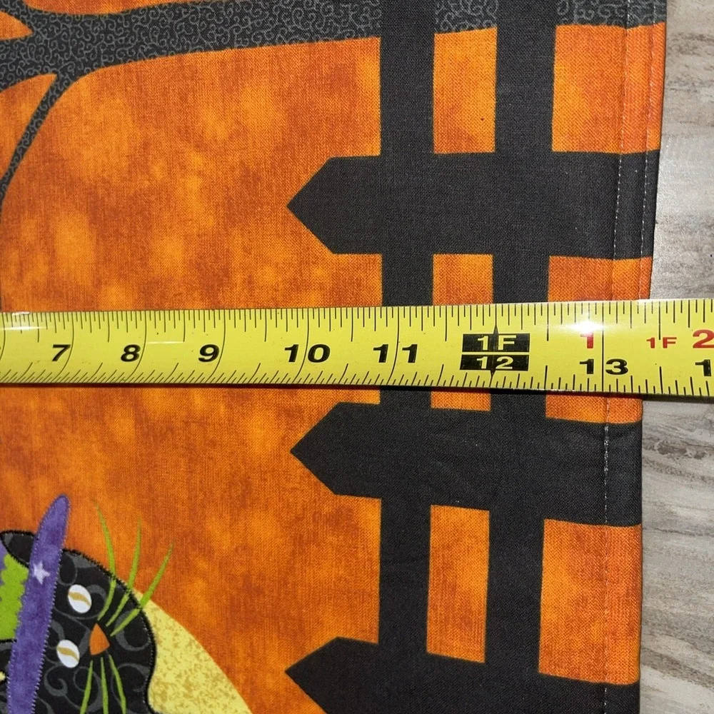 2 Halloween Placemats Black Cat Witch Hat Tree Moon Orange Purple Black